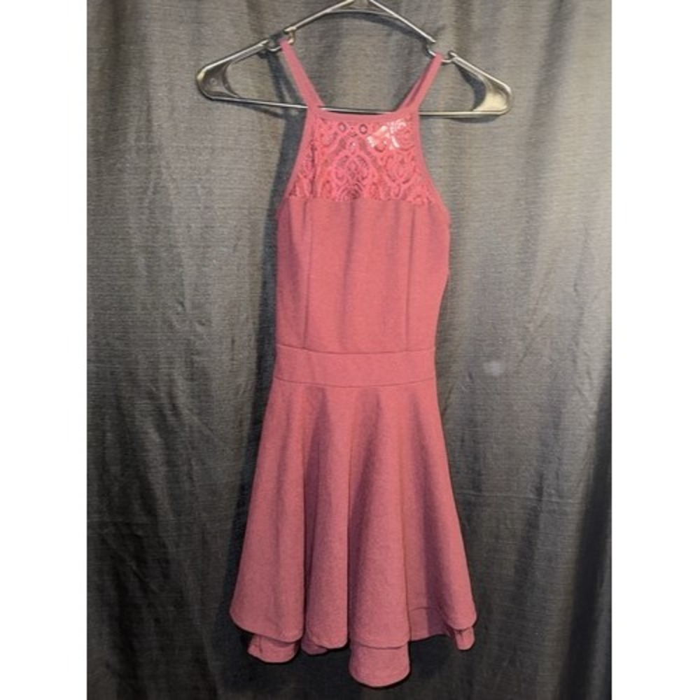 Planet Gold Burgundy Lace Halter Skater Dress XS Fit Flare Cocktail Mini